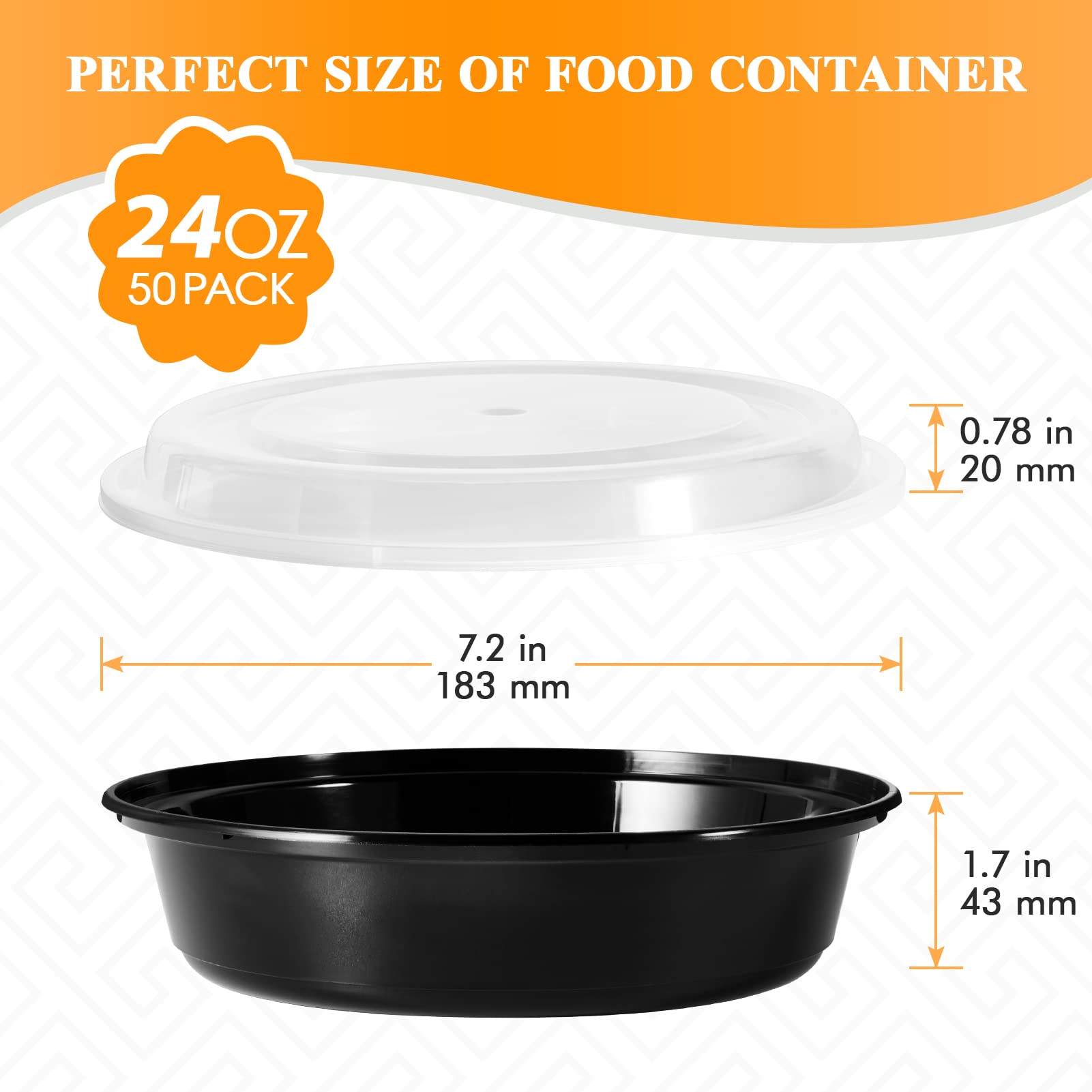 Muchii [50 Pack Meal Prep Container, 24 Oz Round To Go Containers With Lids, Plastic Containers For Food Microwave And Freezer S